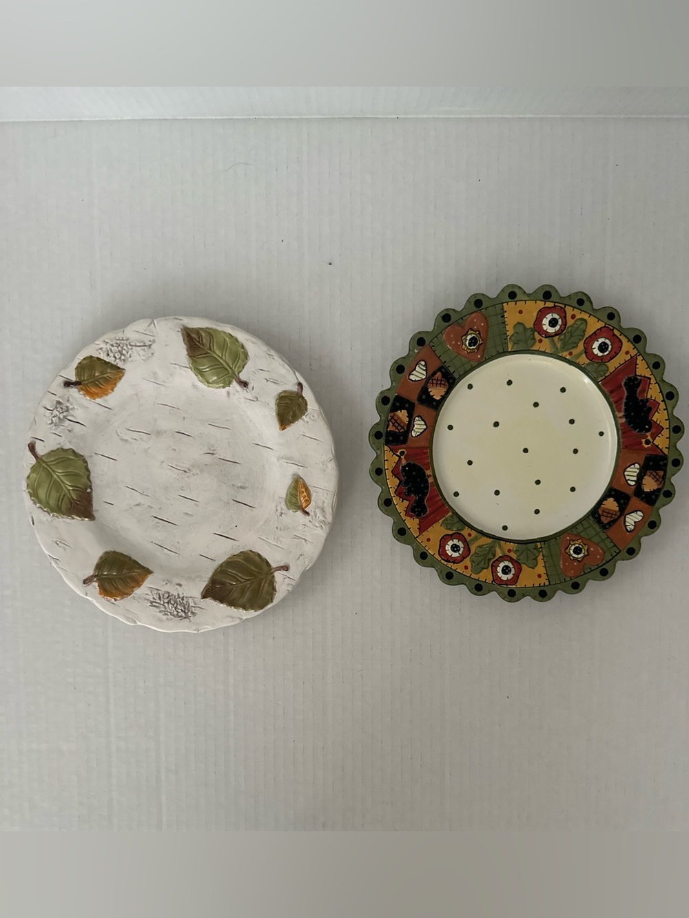 YYankee Candle Fall Decorative Plates Set of 2 Birch Leaf Turkey Harvest Autumn